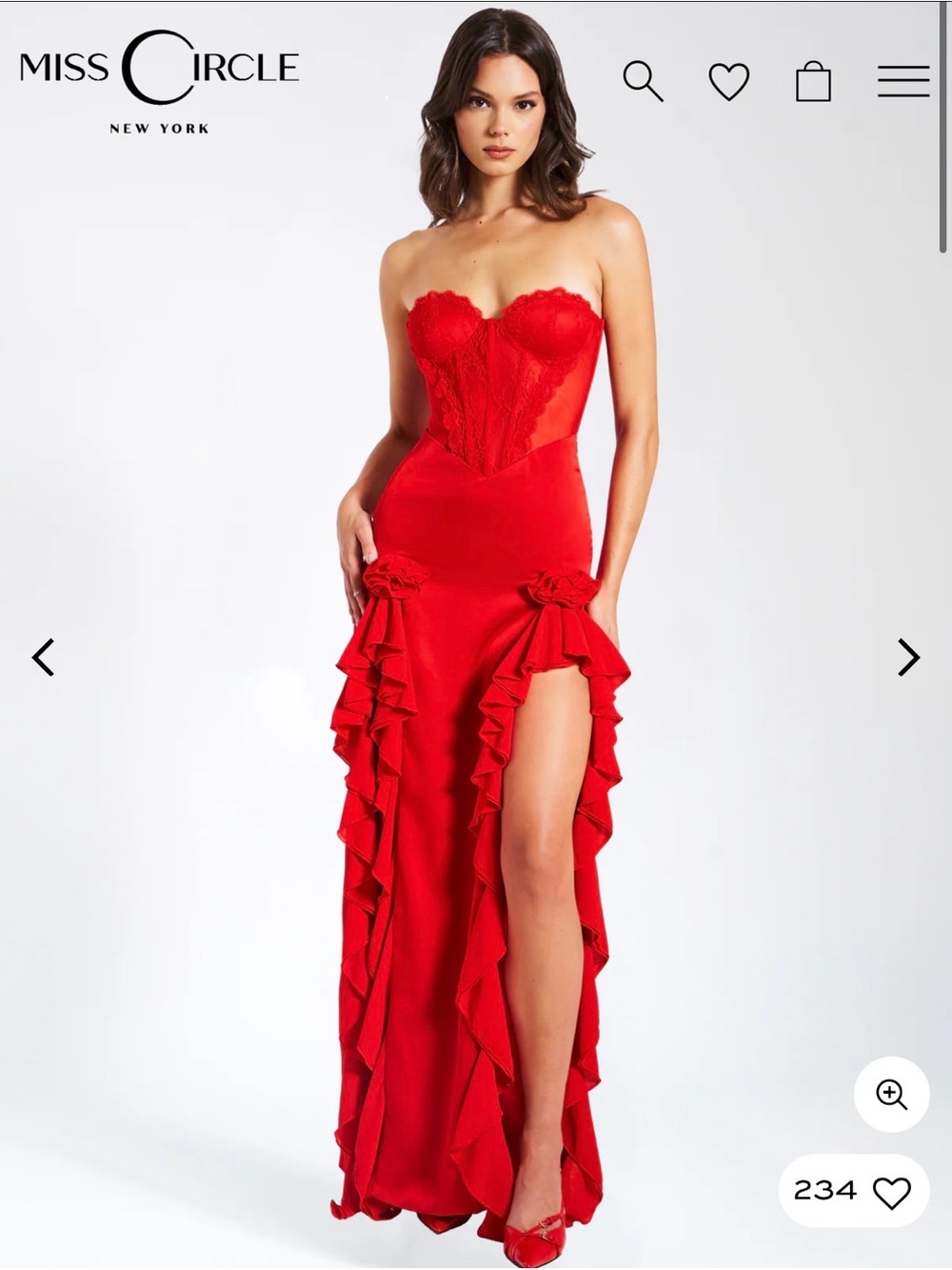 Red Strapless Ruffle High-Slit Dress - Picture 2 of 3